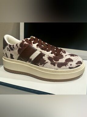Steve Madden Brown and Cream Cow-Print Platform Sneakers